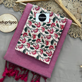 Light Pink Handloom Khadi Cotton Saree With Flower Print Blouse